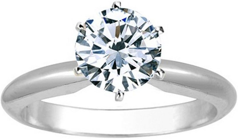 14K White Gold 6-Prong Round Cut Solitaire Diamond Engagement Ring (1.5 Carat H-I Color I1-I2 Clarity)