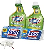 Clorox Clean-Up Bleach Cleaner Spray, S.O.S All Surface Scrub Sponge, Two 32 Oz Bottles, 4 Sponges