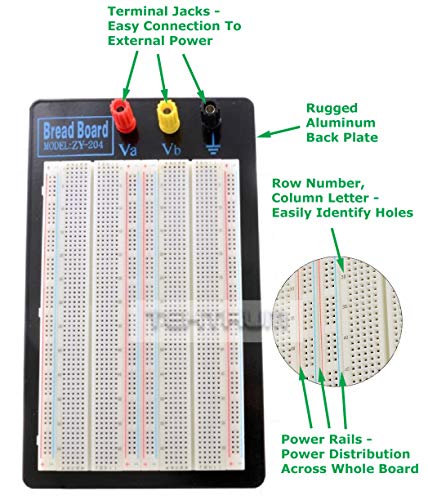 Tektrum Externally Powered Solderless 1660 Tie-Points Experiment Plug-in Breadboard with Aluminum Back Plate+ Pre-Formed Solid Jumper Wires for Proto Circuit/Arduino- Build Circuit Without Soldering - Thumbnail 2