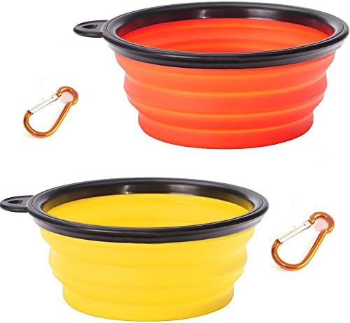 Collapsible Pet Bowl,BPA Free Food,Grade Silicone Travel Bowl, for Pet Dog/Cat Food Water Feeding Expandable Foldable Bowl for Dog& Cat Food (2 Pack ) (Yellow+Orange)