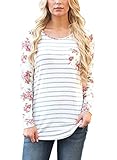 JomeDesign Womens Casual Floral Print Long Sleeve Striped Shirt Blouse Tops (S-XXL)