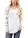 JomeDesign Womens Casual Floral Print Long Sleeve Striped Shirt Blouse Tops (S-XXL)