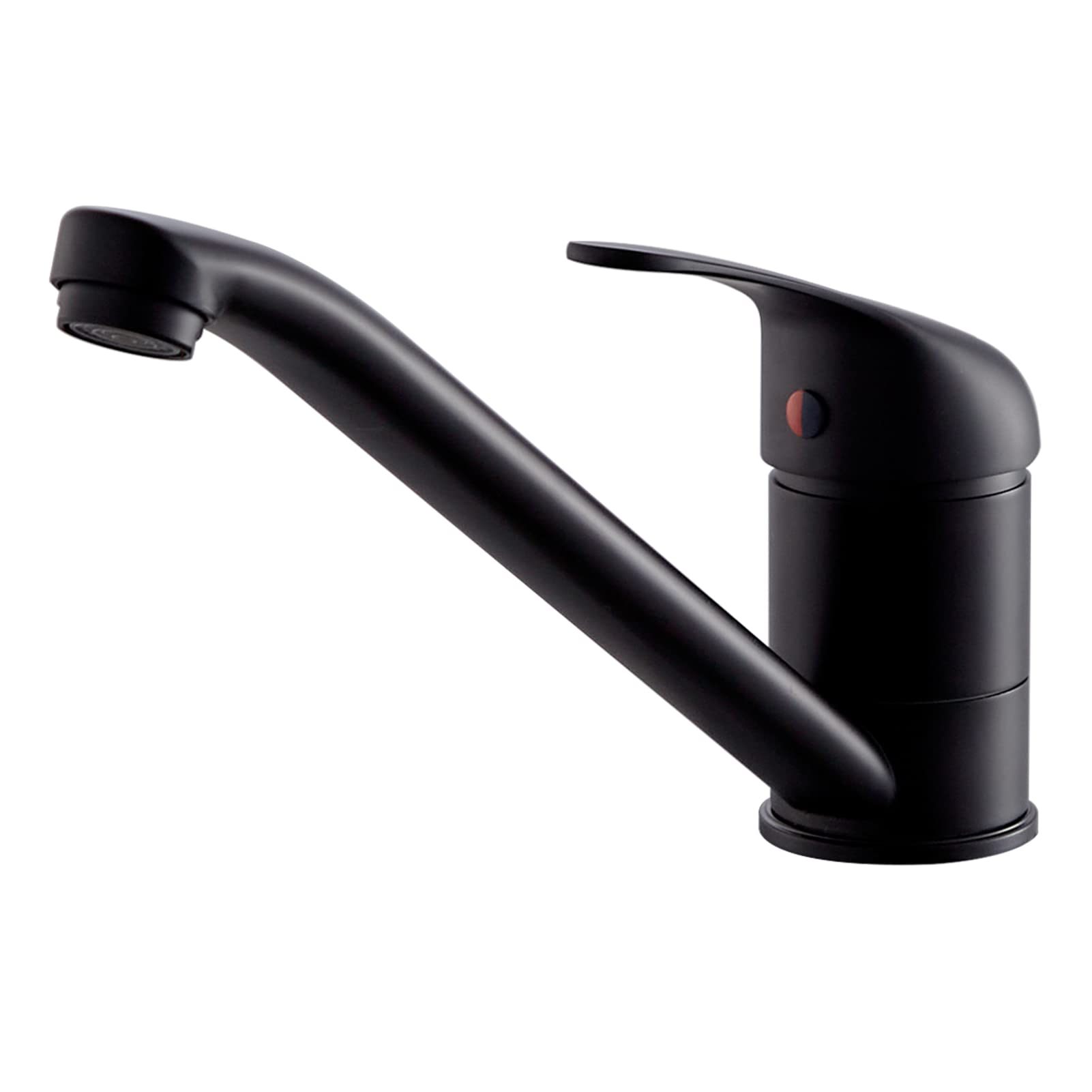 Matte Black Kitchen Taps Mixer, Modern Brass Single Lever 360 Swivel Kitchen Sink Taps with Braided Hoses KT CLA Mix SH BK 026B