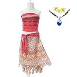 Moana Girls Adventure Outfit Cosplay Costume Skirt Set with Necklace&flower (3.2