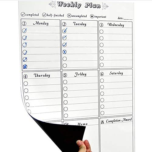 SAIBANG 2018-2019 Dry Erase Magnetic Whiteboard Planner, Calendar Fridge Wall Sticker, Message Board for Classroom, Kitchen, Office, 16"x12" Weekly Refrigerator Chalkboard for Kids (White)
