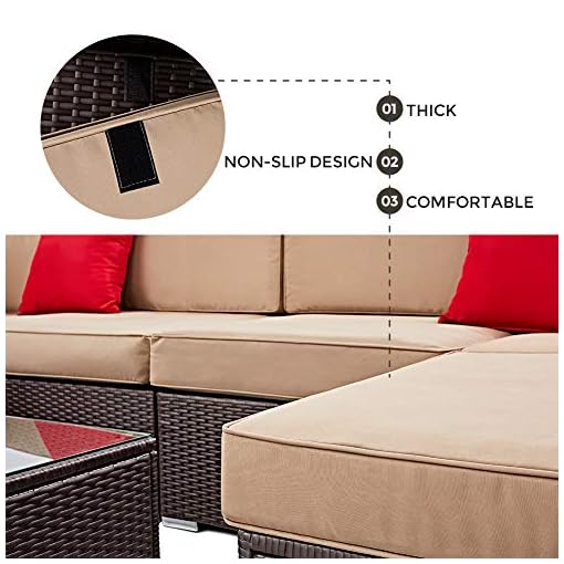 Suncrown Outdoor Patio Furniture 7 Piece Wicker Sofa Set Washable Seat Cushions With Ykk Zippers And Modern Glass Beachfront Decor