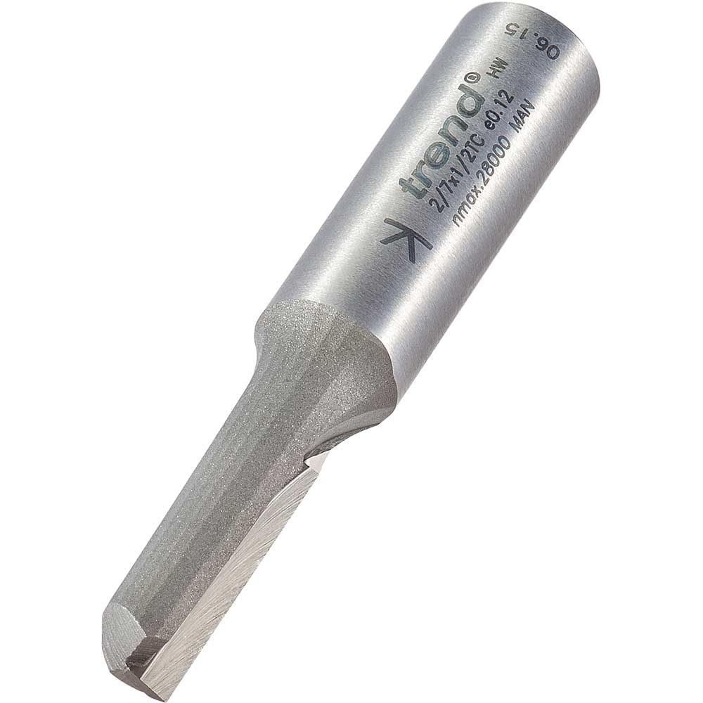 Trend Professional Single Flute Router Cutter, 1/2 Inch Shank, 9.5mm Cut Diameter & 25mm Cut Length, Tungsten Carbide Tipped, 2/7X1/2TC