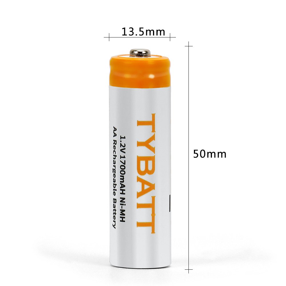 8 Stck Vorgeladene NiMh AA Typ Akkus,TYBATT Wiederaufladbar Akku (1700mAh Kapazität,1200 Zyklen)