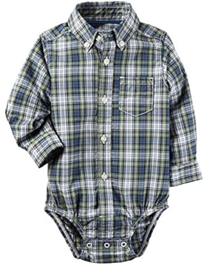 Carter's Baby Boys' Button Front Plaid Poplin Bodysuit (green)