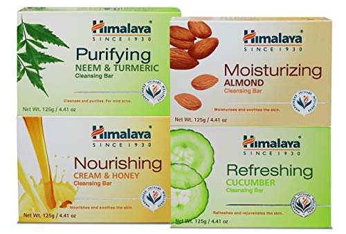 Himalaya Cleansing Bar Soaps Variety Pack, Neem & Turmeric, Almond, Cream & Honey and Cucumber, 4.41Oz/125g (12 Pack)