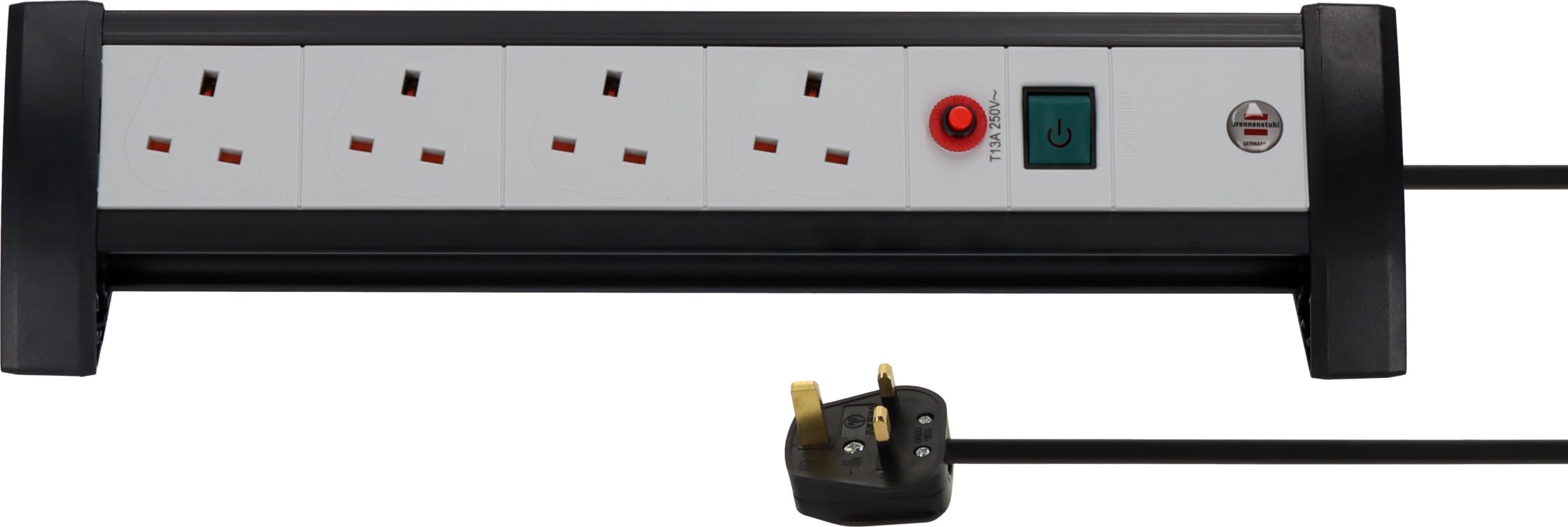 Brennenstuhl Premium-Office-Line FB, 5-way extension lead for desk (switch and 3m cable, with Safety Fuse Button, Made in Germany) grey/black