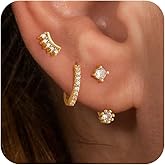 Poaiiu Gold Hoop Earrings for Women，Chunky 14k Gold Plated Trendy Cz Pearl Dangle Huggie Earring Stacks Set Clover Cherry Stud Dainty Twisted Wave Ear Cuff Jewelry Valentines Day Gifts for Her