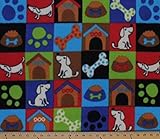 Dog Patchwork Dog Bones House Paw Prints Puppies Animal Squares Fleece Fabric Print by the Yard k1986-dogpatchworks