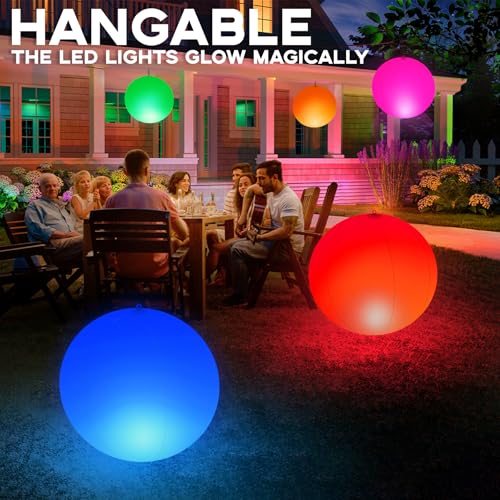 KingSom Solar Floating Pool Lights, Large Inflatable Balls Floating Pool Lights, IP68 Waterproof Solar Ball Pond Light, Colour Changing Hanging Balls Light-2PCS