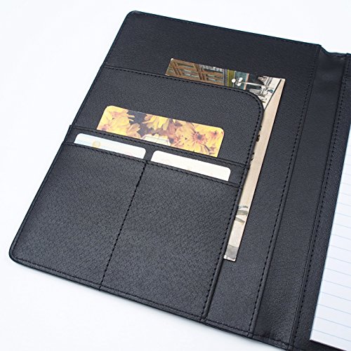 AHZOA 4 Pockets A5 Size Memo Padfolio S5 with Mechanical Pencil , Including 5 X 8 Inch Legal Writing Pad, Synthetic Leather Handmade 6.61 X 8.66 Inch Notepad Clipboard Holder (black) - Thumbnail 4