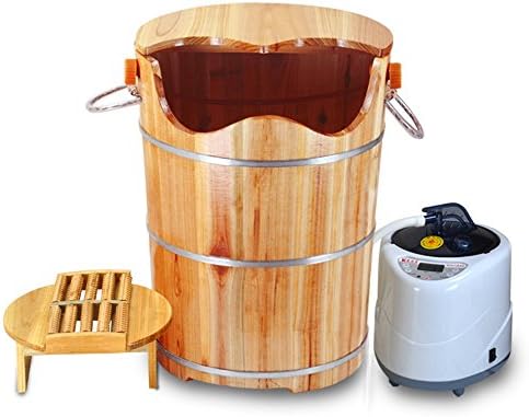 Foot tub ZGIRONG Solid Wood Insulation Massage With Cover + Fumigation Machine Reflexology Casks High 40CM Parents gifts (Color : B)