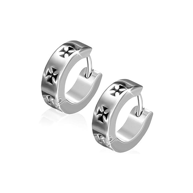 Herren Biker Edelstahl Klapp-Creolen Ohrringe EISERNES KREUZ - IRON CROSS (2 Stück/1 Paar)