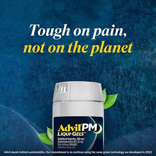 ADVIL PM LIQUI-GELS PAIN RELIEVER AND NIGHTTIME SLEEP AID, PAIN MEDICINE WITH IBUPROFEN FOR PAIN RELIEF AND DIPHENHYDRAMINE HCL FOR A SLEEP AID – 2X80 LIQUID FILLED CAPSULES