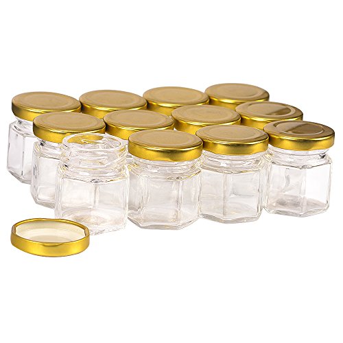 12 pack 1.5 oz 45ml 45 ml Clear Mini Glass Jam Jars for Jam,Sauce,Honey,candies,Baby Foods,DIY Magnetic Spice Jarsï¼ˆComes with gold lidsï¼‰