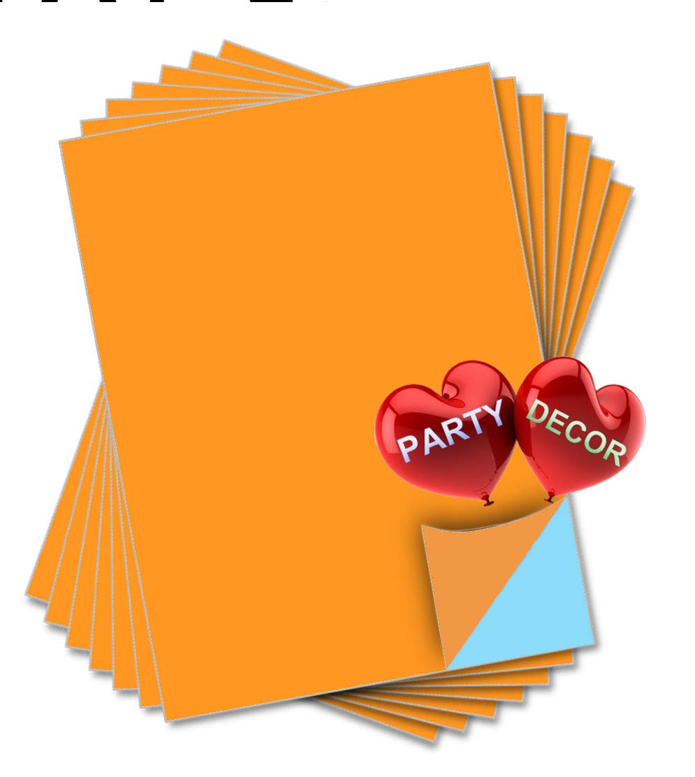 party_decor Orange Self Adhesive Gloss Vinyl Sheet - A4 - Pack of 5 - Perfect for Hobby & Craft