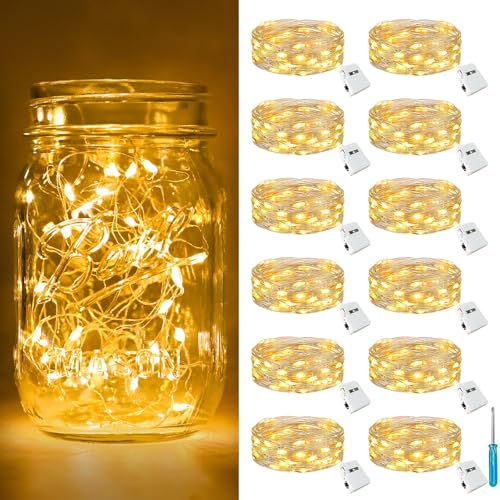 btfarm 12 Pieces/3 Modes LED Fairy Lights Battery Small, 2 m 20 LED Fairy Lights with Battery, Mini Fairy Lights Battery Operated for Party, Christmas, DIY, Wedding, Indoor Decoration (Warm White)