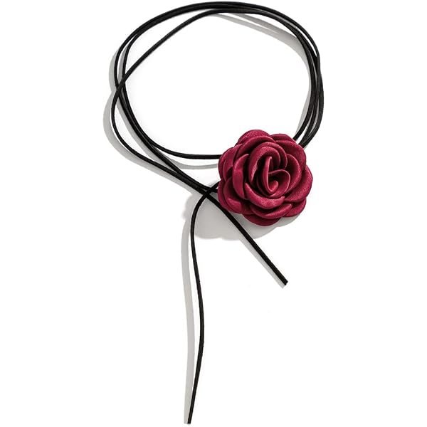 Boho Black Velvet Choker With Red 3D Rose - Elastic Satin Collar Necklace For Women & Cosplay