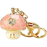 Reizteko Mini Mushroom Keychain Crystal Keyring Rhinestones Purse Pendant Handbag Charm (Pink)