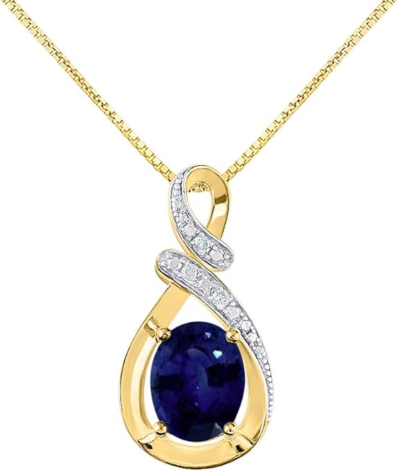 RYLOS Necklaces For Women 14K Yellow Gold - Diamond & Blue Rylos