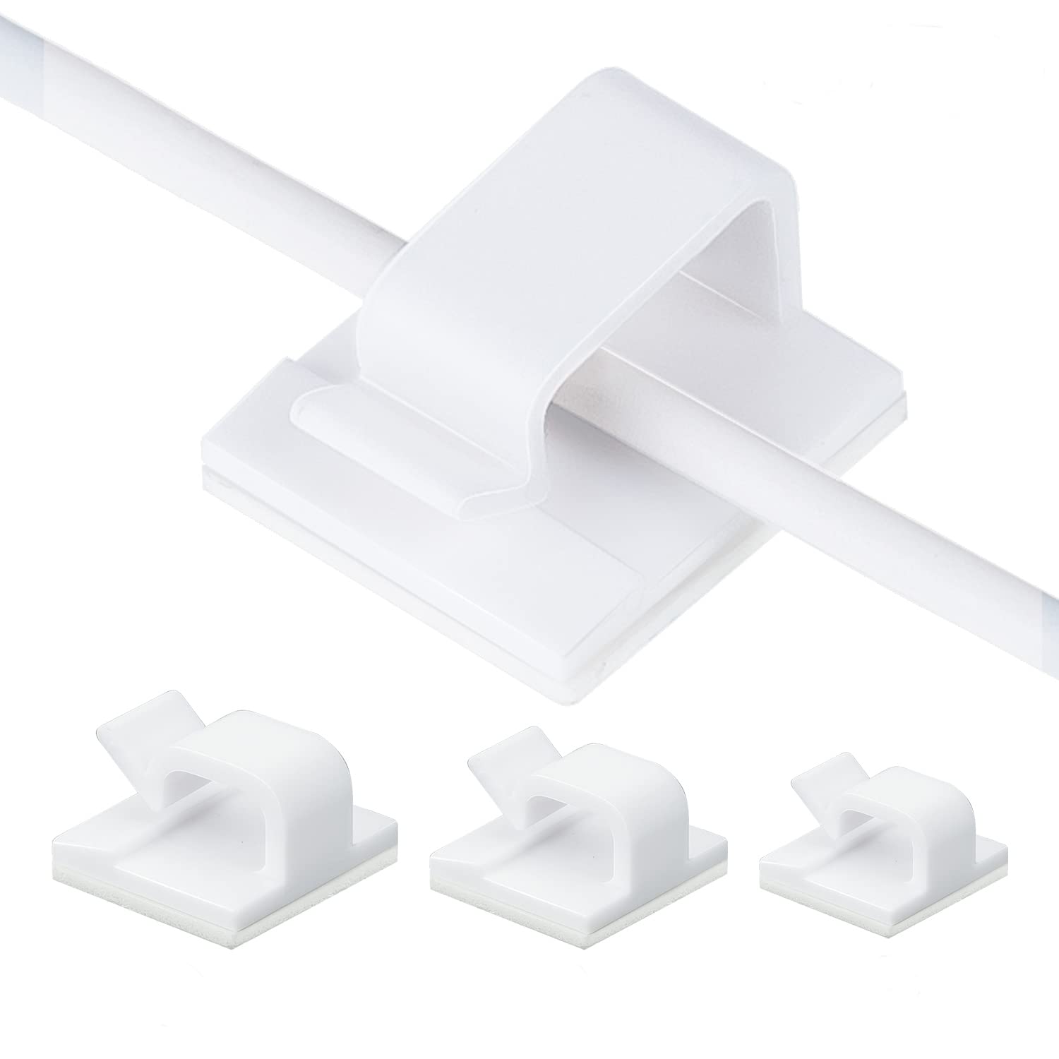 Whaline Adhesive Cable Clips 60 Pcs Wire Clips Management Plastic Cable Organizer Cable Cord Holder Drop Cable Cramp for Office, Stage, Outdoor Scene, Car and Home (S, M, L, White)