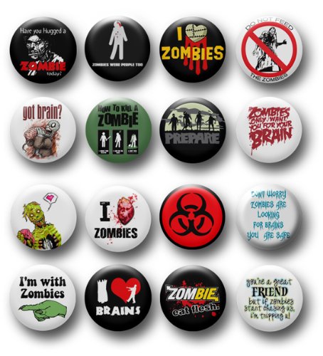 Set of 16 (1.25 Inch) Funny Zombie Pinback Buttons/Pins/Badges