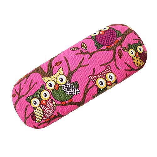 Lesirit Hard Shell Eyeglass Case Glasses Holder (Owl-Hot Pink)