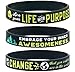 Inkstone (10-Pack) Positive Message Wristbands - Be the Change You Wish to See in the World, Embrace Your Inner Awesomeness, & Live Your Life with Purpose - Bulk Wholesale Lot of Silicone Bracelets