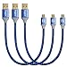 Micro USB Short Cords, Fasgear 3 pcs 1ft / 30cm Nylon Braided Micro USB Cable with Gold-Plated Navy-Blue Connector Compatible with Galaxy S7 S6, LG, HTC, Nokia, Android Phone and More (3pcs Black)