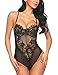 ADOME Women One Piece Lingerie Lace Fishnet Teddy Lace Bodysuits Mesh Babydoll Black M