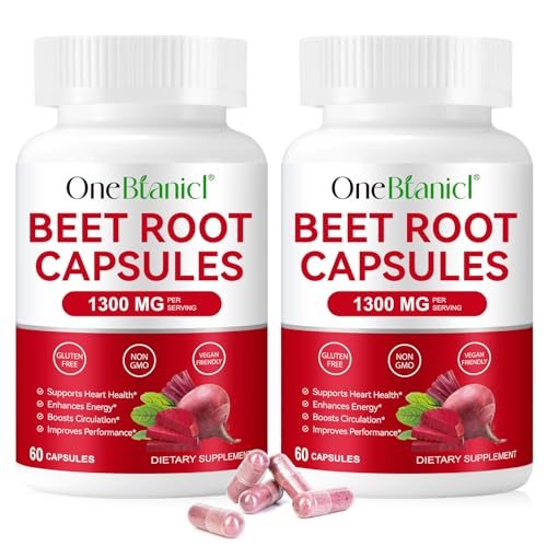 Beetroot Capsules, 120 Capsules Beetroot Supplement 1300mg, Nitric Oxide Boost, Natural Beet Root Extract Rich in Vitamins & Minerals, Non-GMO, Vegan, Gluten-Free Raw Powder