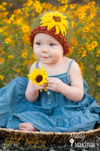 Sunflower Beanie Knitting Pattern - 8 Sizes Included