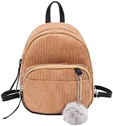 Girls Mini Striped Flannel Backpacks with Fuzzy Ball Kids Cute Travel Purses School Book Bags (yellow)