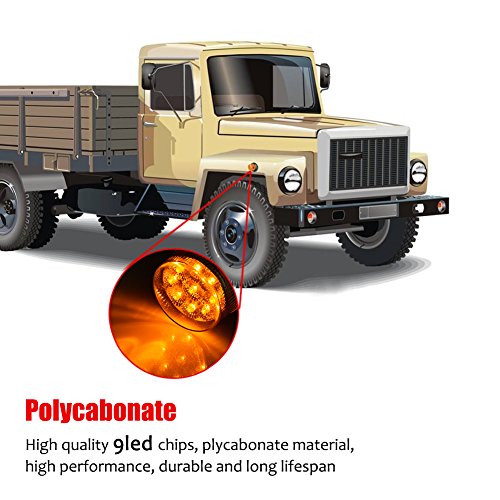 Catinbow 10 X LED Side Marker Light Amber/Clear Lens 2 Inch 9LED Round Trailer Marker Light for Truck RV Light - Thumbnail 3