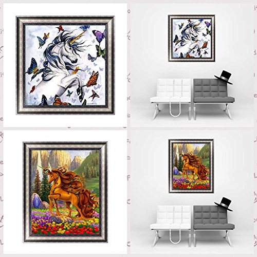 Chige DIY 5D Diamond Painting Kit, Cross Stitch Craft Kits Rhinestone Embroidery Wall Stickers Pasted Picture Drawing for Living Room Craft Home Wall Decor (Unicorn - 2)
