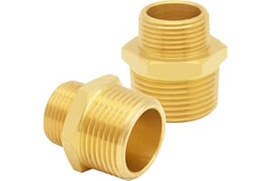 Uenede 2PCS Brass Reducer Adapter, 3/4" NPT Male to 1" NPT Male Thread, Hex Reducing Pipe Fitting Coupler Nipple Connector for Water/Oil/Gas