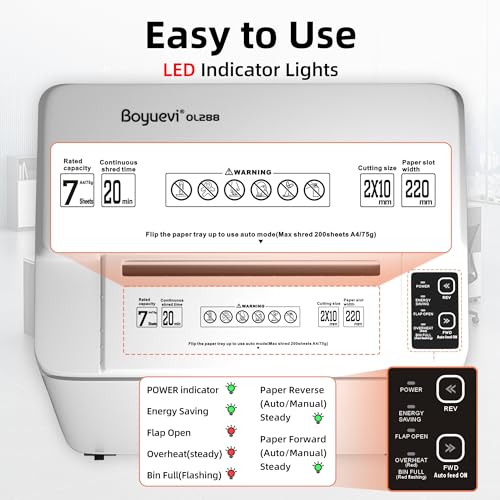 Boyuevi - Trituradora de papel de alimentación automática de 200 hojas resistente, 40 minutos sin parar, trituradora de papel comercial para oficina en casa, trituradora de micro corte con ruedas, P-5