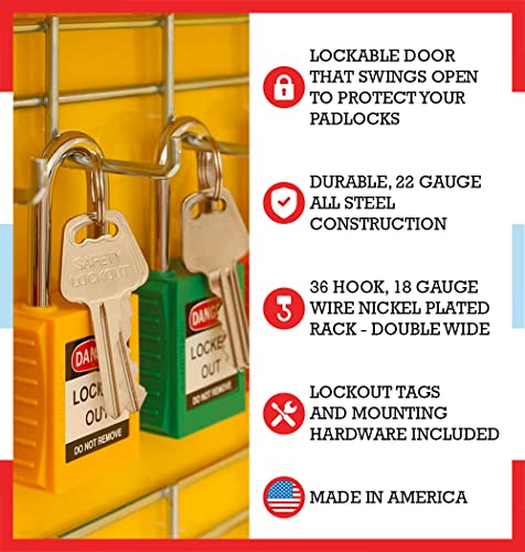 Yellow Steel Lockout Tagout Station - OSHA-Compliant Padlock Organizer (36-Lock Capacity)