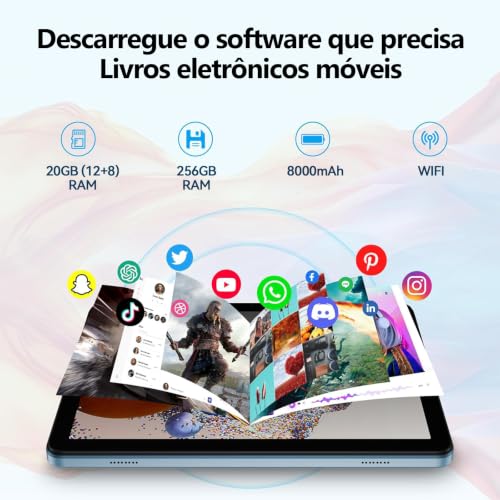Tablet Xixaomiro S11 Pad 10.1" Android 15, 256GB ROM + 20GB RAM, Tela 120Hz, Octa-Core, Câmera 13MP + 5MP, Bateria 8000mAh, Kit com Teclado, Mouse e Caneta Stylus para Trabalho e Estudos (Azul)