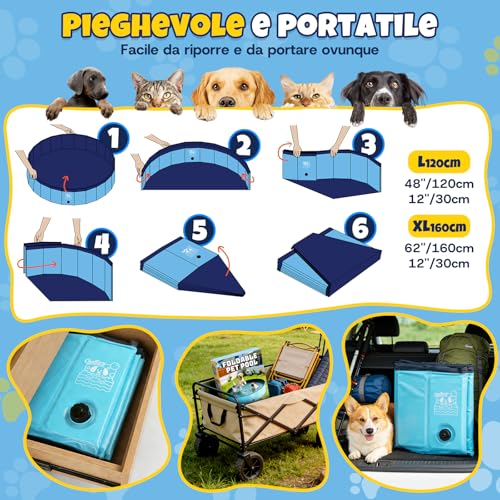 JONRRYIN Dog Pool, 160 x 30 cm, Portable Pool for Large Dogs, Stable and Non-Slip Dog Pool with Patches and Drain Valve for Children Dogs (160 x 30 cm)