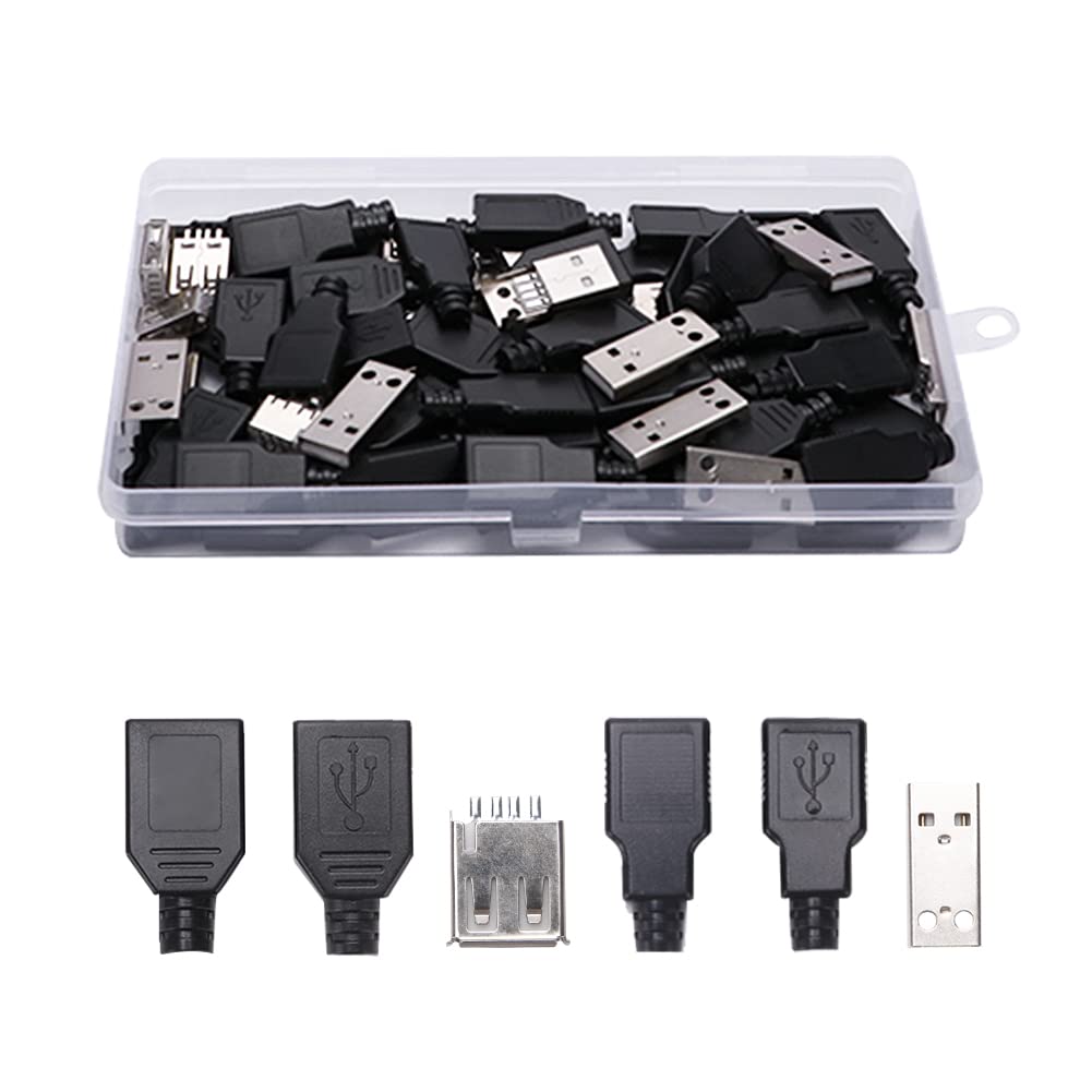 VooGenzek 12 Set USB 2.0 Type A Connector Assortment - USB Type A Male & Female Jack Adapter Plug Socket with Plastic Shell