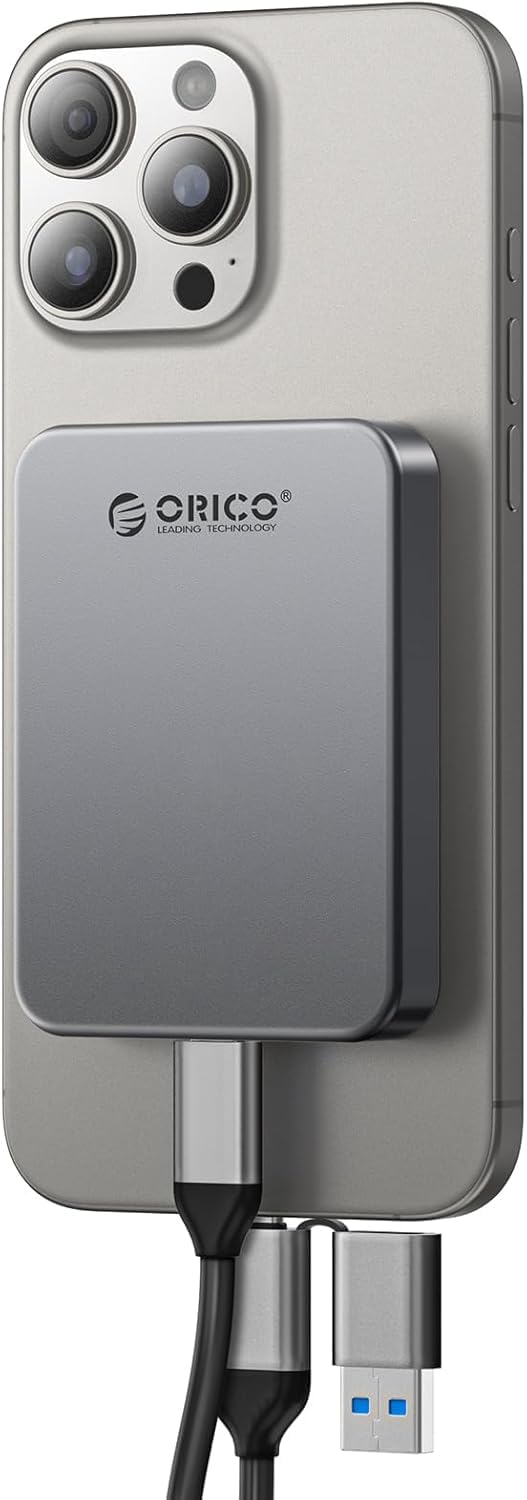 Photo 1 of ORICO 480GB Magnetic Portable SSD, Metal Body, 4K 120 fps ProRes HDR Record and Store, Up to 460MB/s, USB C&A 2 in 1 Cable, External SSD Compatible with iPhone 16 Pro Max, Tablet, Computer - K5PLUS