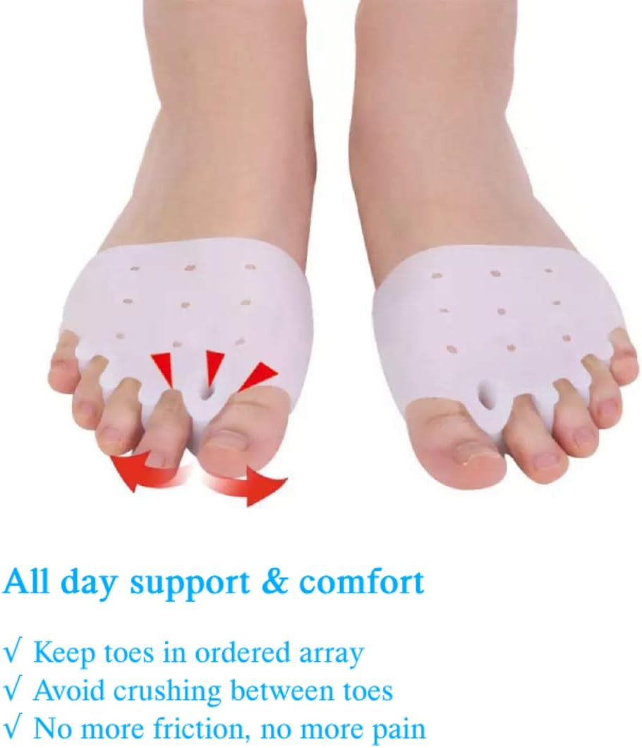 Five-Hole Metatarsal Pads, Ball of Forefoot Cushions, Breathable Toe Separators for Foot Pain Relief (2 Pairs) (Transparent): Health & Personal Care