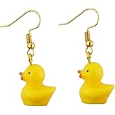 QLUYCKW Rubber Duck Earrings Cool Weird Creative Cute Yellow Duck Dangle Drop Earrings Funny Unique Personalized Animal Resin Jewelry Gift for Women