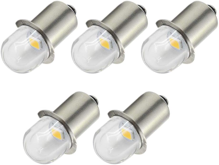 Ruiandsion Upgrade LED Flashlight Bulbs P13.5S Base Socket Warm White LED Bulbs 3V Replacement for Headlamp Flashlight Torch Lights Negative Earth (Pack of 5)