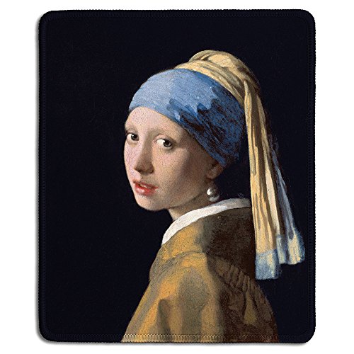 dealzEpic - Art Mousepad - Natural Rubber Mouse Pad with Famous Fine Art Painting of Girl with a Pearl Earring by Johannes Vermeer - Stitched Edges - 9.5x7.9 inches